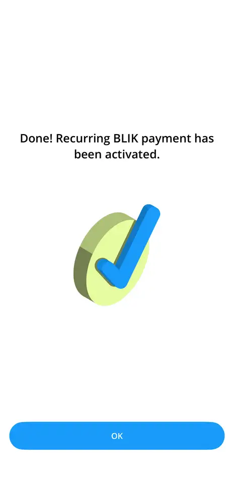 Confirmation of the activation of a recurring BLIK payment in the Autopay app