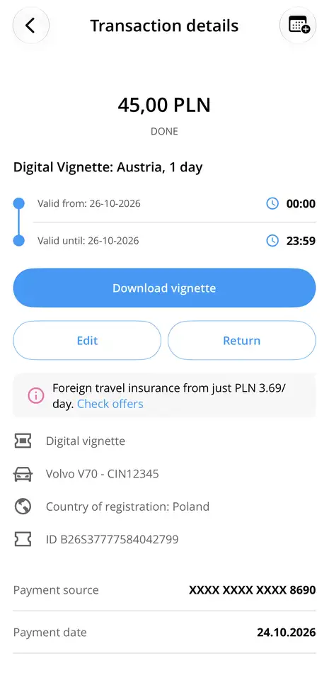 Transaction details with the ‘Download vignette’ button