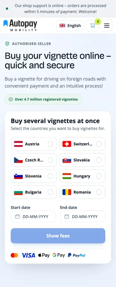 Purchasing vignettes from the Autopay online shop