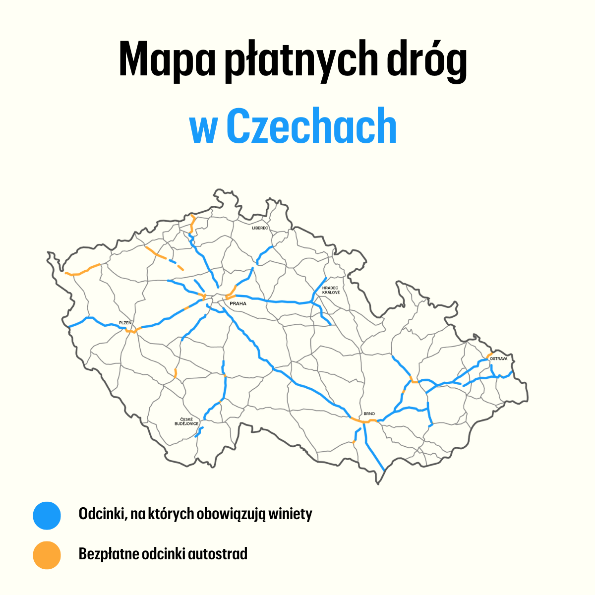 Mapa płatnych dróg i autostrad w Czechach