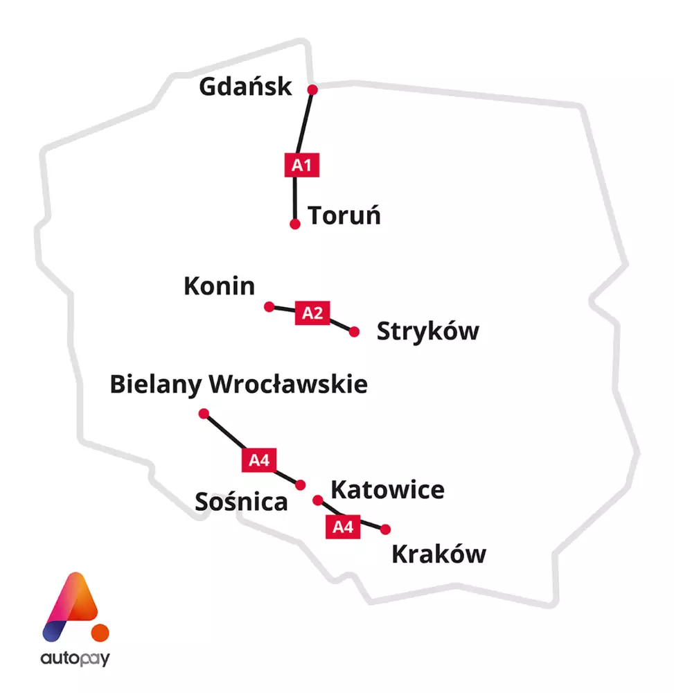 Mapa z odcinkami, na których działa Autopay