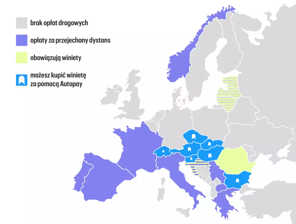 Mapa opłat drogowych w Europie