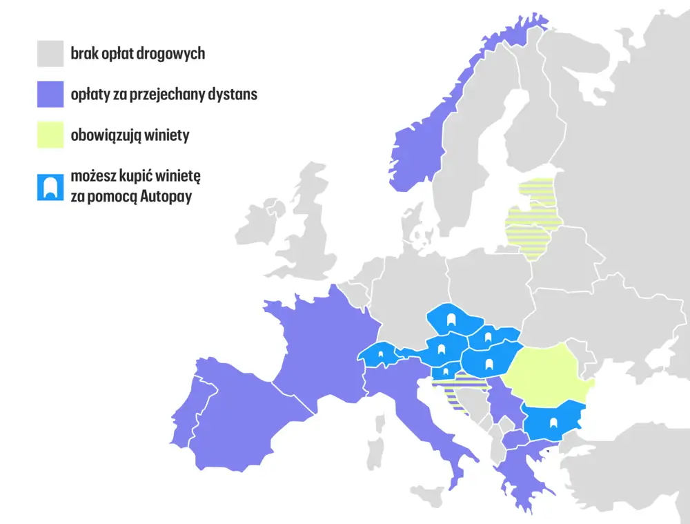 Mapa opłat drogowych w Europie